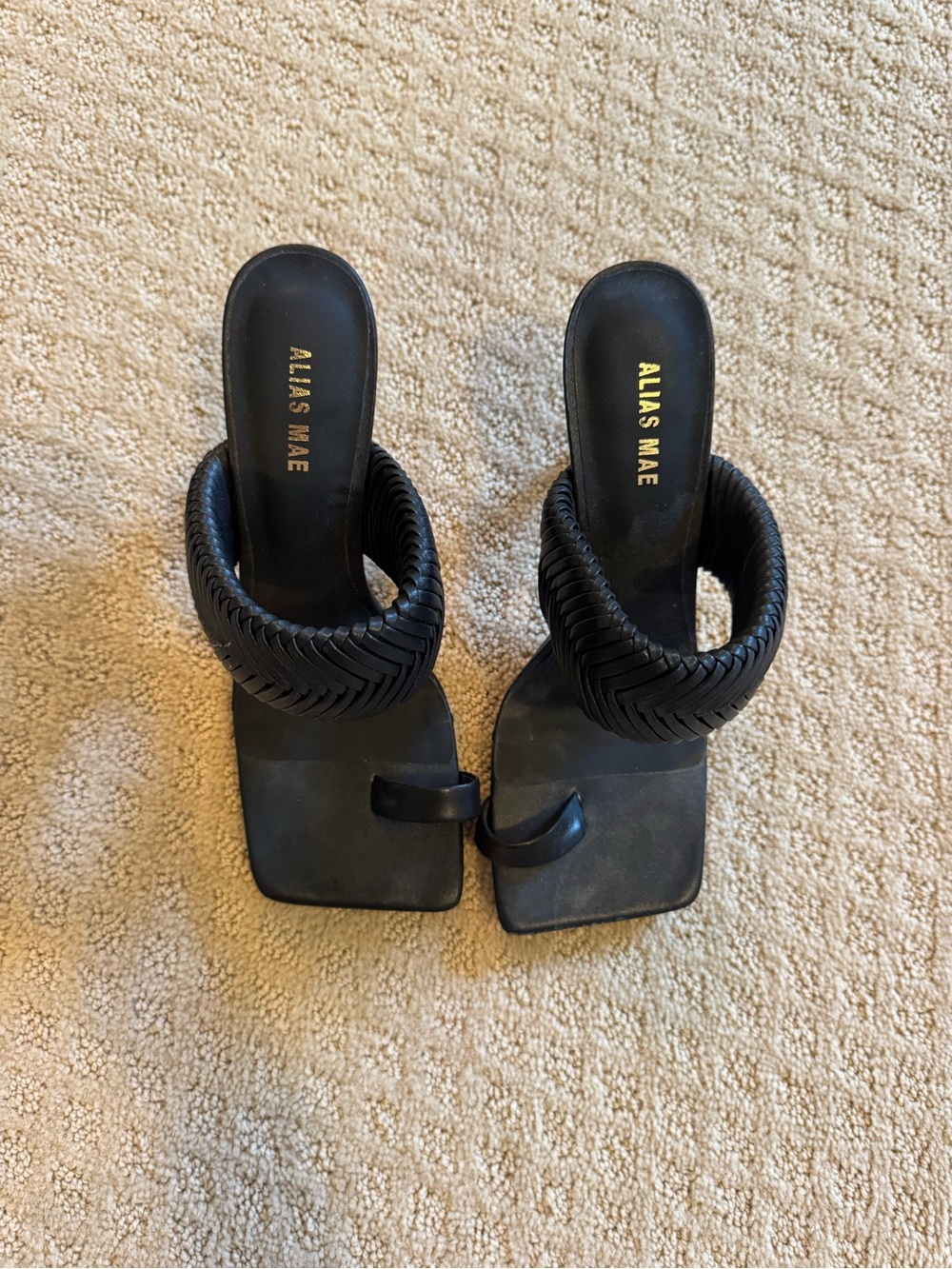 Alias Mae Black Braided Toe-Loop Slide Sandals